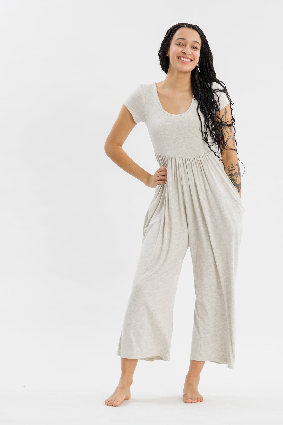 The Short Sleeve Palazzo Romper